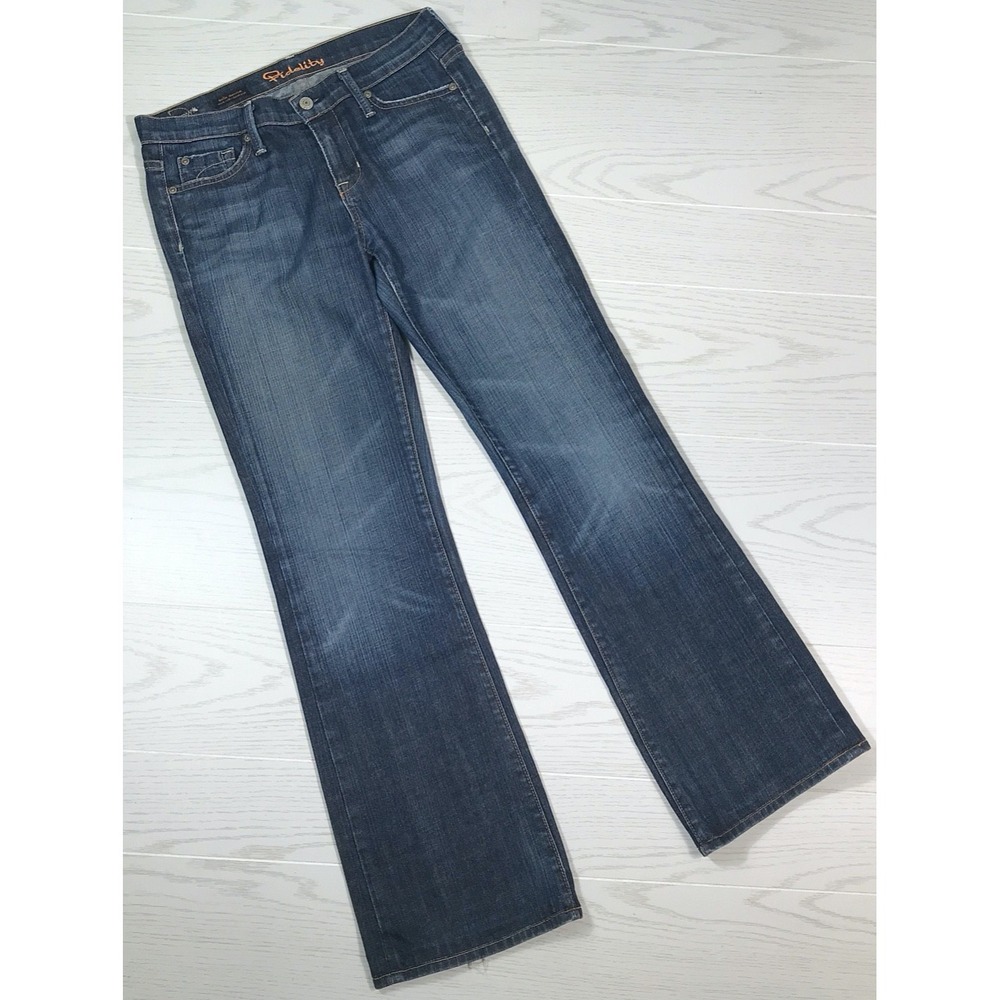 Fidelity Bella Donna Mid Rise Bootcut Jeans Womens 27 Blue Cotton Blend Boho